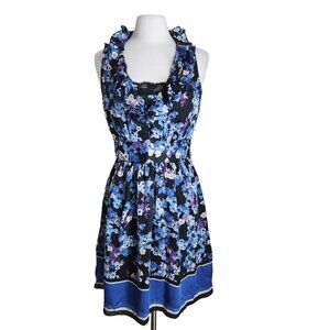 White House Black Market Dress 6 Ruffle Silky Floral Sleeveless V Neck Wedding‎